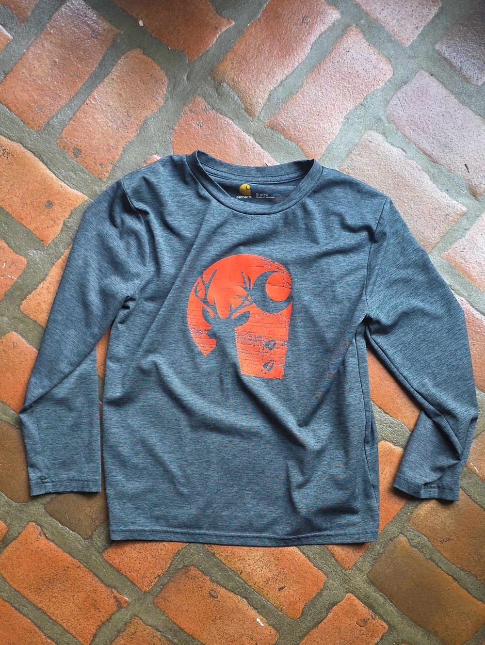CARHARTT Boys' Heather Gray Long-Sleeve Tee with Orange Deer Graphic